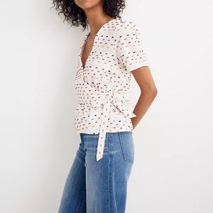 Madewell Ruffle-Hem White Wrap Top confetti dot M